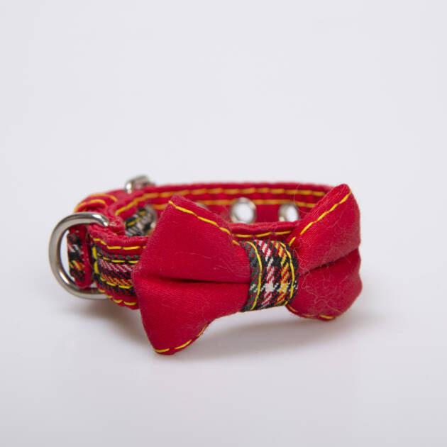 COLLAR PARA PERRO CON LAZO A CUADROS